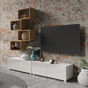 Apulia XXX nástěnná skříňka lesklá bílá / zlatý dub výjimečně stylová nástěnná skříňka jednoduché jednotky hodící se do každého interiéru