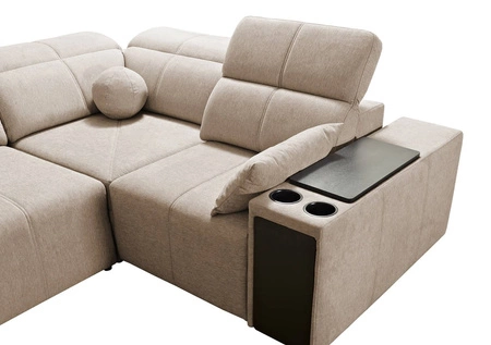 Rohová pohovka s funkcí spaní Tesalia II Lux béžová pravá pohodlná rohová pohovka s posuvným opěradlem a výsuvnou podnožkou