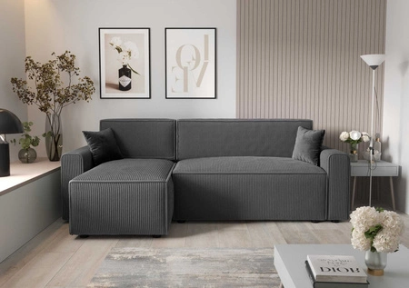 Rohová sedací souprava s funkcí spaní Brandon Bis šedá levý roh trojrozměrná látka s výrazným pruhem podestýlky kontejneru