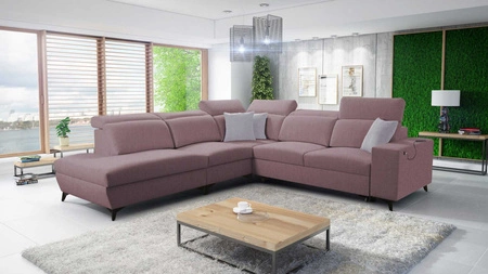 Pohovka na spaní Kelly Sleek IX levandulově růžová levá rohová pohovka s pohodlnými područkami a nastavitelnými opěrkami hlavy