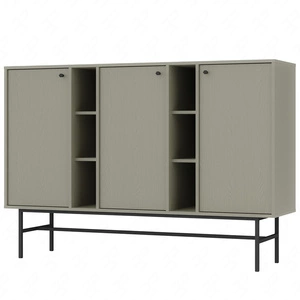 Komoda Kioto III 158 cm eukalyptus moderní design subtilní úchyty jednoduchý tvar obohacený černým kovovým rámem