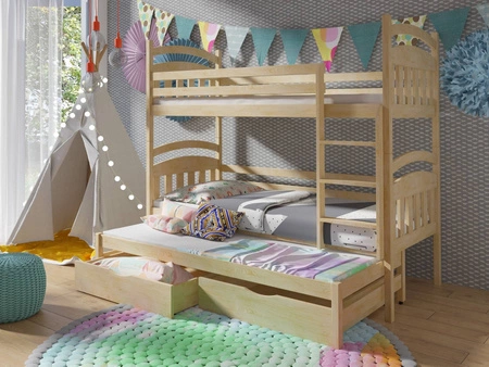 Patrová postel Adaś pro 3 osoby 90x200 cm ideální do dětského pokoje šetří místo zabírá místo jako jednolůžko