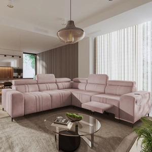 Rohová sedačka s funkcí spaní Castel III Lux růžová pravý roh extrémně pohodlná rohová sedačka do obývacího pokoje s výsuvnou opěrkou nohou