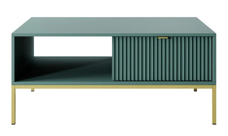 Nábytková sestava Lovro pastelově zelená moderní designová nástěnná skříňka obohacená o zlaté kovové doplňky nábytek do obývacího pokoje