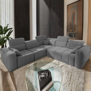 Rohová pohovka s funkcí spaní Cetara III šedá levá ergonomická rohová pohovka s posuvným opěradlem a nastavitelnými opěrkami hlavy