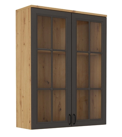Nástavec na komodu Styl 100 cm dub artisan / šedý grafit klasický design bezpečnostní tvrzené sklo frézovaná čela kovové úchyty