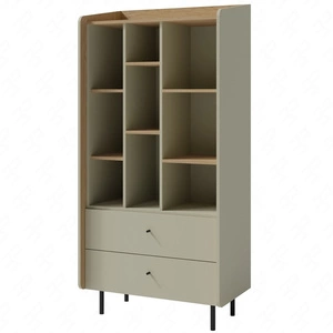 Knihovna se zásuvkami Olivio 80 cm eukalyptus / baltický dub dune elegantní design stabilní vysoké nohy knihovna se zásuvkami