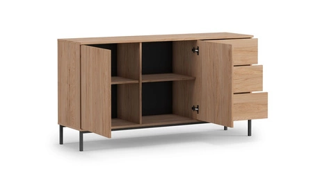 Zásuvková komoda Tutti 150 cm bílá minimalistický design jednoduchý tvar na kovové základně systém push to open