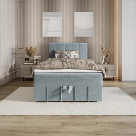 Kontinentální postel Casey 100x200 tyrkysová v moderním skandinávském stylu s čalouněným čelem postele s úložným boxem