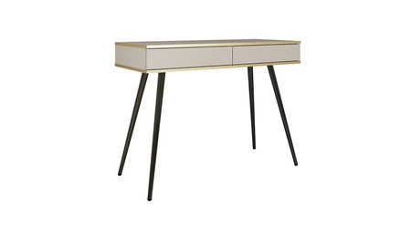 Luxusní béžová konzola se zásuvkami stylový a elegantní toaletní stolek na vysokých černých nohách doplněný zlatým lemováním