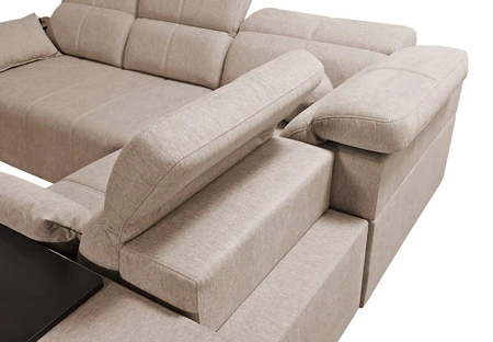 Rohová pohovka s funkcí spaní Tesalia II Lux hnědá pravá pohodlná rohová pohovka s posuvným opěradlem a výsuvnou podnožkou