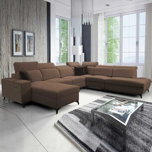 Kelly Sleek X pohovka na spaní světle hnědá levá extrémně elegantní rohová pohovka do obývacího pokoje s nastavitelnými opěrkami hlavy