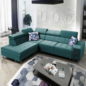 Námořnická levá rohová pohovka Hampton VII s funkcí spaní ze sametové látky s hladkým povrchem