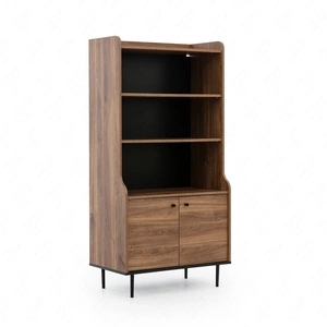 Policový regál Apallo 80 cm brandy dub castello výrazný design masivní sestava na kovové základně zakřivená linie korpusu