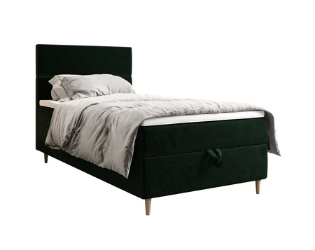 Kontinentální postel Bing 120x200 lahvově zelená v moderním skandinávském stylu s čalouněným čelem postele s úložným boxem
