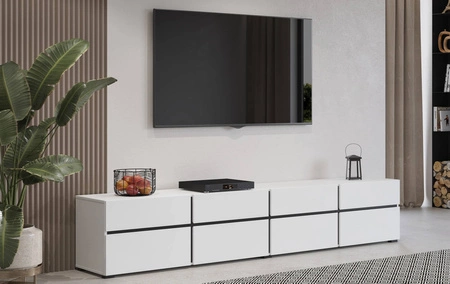 TV skříňka Cross 225 cm bílá jednoduchý tvar v moderním designu ideální skříňka do obývacího pokoje a obýváku geometrický tvar