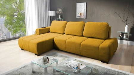 Rohová sedací souprava s funkcí spaní Gentle žlutá levá strana Stylová designová rohová sedací souprava vyznačující se zaoblenými tvary