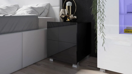 Noční stolek se zásuvkami Apulia černý lesk s možností zavěšení minimalistický design jednoduchý tvar ideální stolek do ložnice 