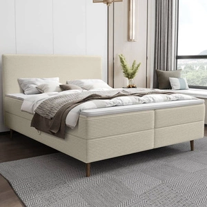 Kontinentální postel Totti 180x200 béžová stylová postel s úložným prostorem na lůžkoviny trojrozměrná tkanina s výraznými pruhy