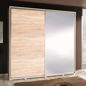 Zrcadlová posuvná skříň Penelope 205 cm světlý dub sonoma moderní design skříně hliníková vodítka dveří a pojezdový systém
