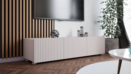 RTV skříňka Colder 150 cm béžová s možností zavěšení stylové drážkované čelo elegantní forma nábytku v moderním stylu