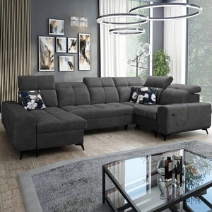 Rohová pohovka Buffalo IV s funkcí spaní grafitová levá stylová rohová pohovka se dvěma kontejnery na lůžkoviny velurová látka