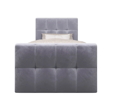 Modrá kontinentální postel Manhattan 100x200 v moderním skandinávském stylu s čalouněným čelem a nohou postele s úložným boxem