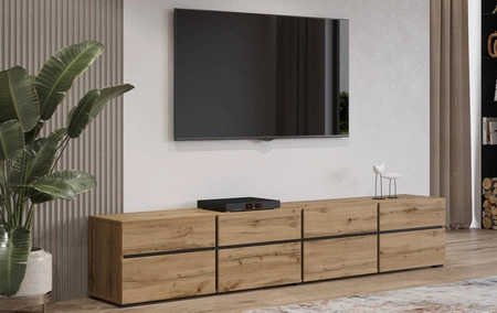 TV skříň Cross 225 cm dub wotan jednoduchý tvar v moderním provedení ideální skříň do obývacího pokoje a zasedací místnosti geometrický tvar