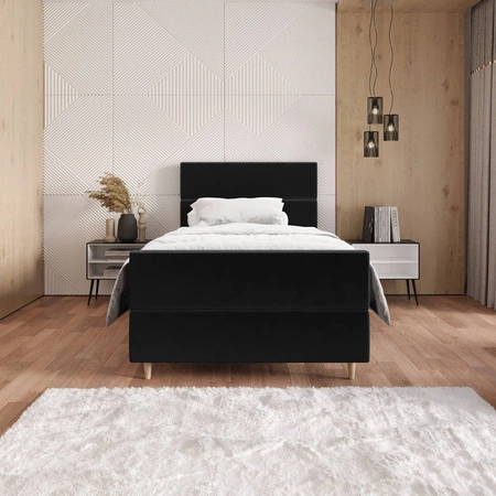 Černá kontinentální postel Benet 100x200 v moderním skandinávském stylu s čalouněným čelem a nohama postele s úložným boxem