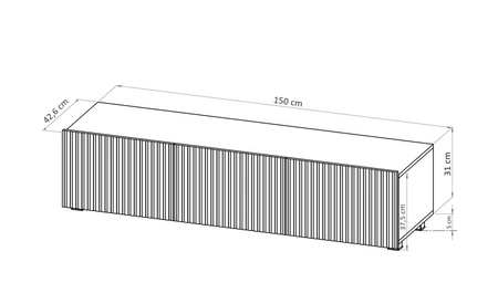 RTV skříňka Colder 150 cm černá s možností zavěšení stylové drážkované čelo elegantní forma nábytku v moderním stylu