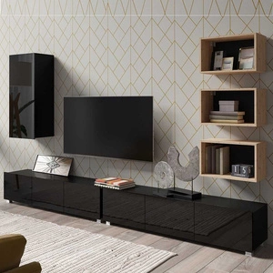 Apulia XXXVI černý lesk / dub artisan Výjimečně stylová nástěnná skříňka s jednoduchými nábytkovými díly, která se hodí do každého interiéru