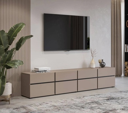 TV skříňka Cross 225 cm tmavě béžová jednoduchý tvar v moderním provedení ideální skříňka do obývacího pokoje geometrického tvaru