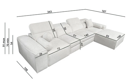 Rohová sedací souprava s funkcí spaní Viano XII šedý jasan pravá rohová sedací souprava zajímavého tvaru nastavitelné opěrky hlavy dekorativní polštáře