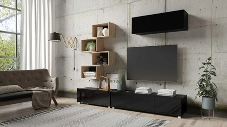 Nástěnná skříňka Apulia 105 cm lesklá černá minimalistický design stylová skříňka do obývacího pokoje jednoduchý design do každého interiéru
