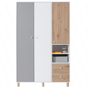 Šatní skříň Beja 120 cm bílá / dub artisam / šedá ideální do pokoje pro mládež použitelná a prostorná má moderní design