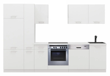 Bílá kuchyňská sestava Toni 300 cm vypadá skvěle v klasických i moderních interiérech