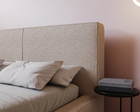 Čalouněná postel Belli 160x200 tmavě béžová Stylová postel s úložným prostorem na lůžkoviny Pohodlný podhlavník zaujme svým elegantním designem