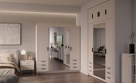 Šatní skříň Rene 176 cm bez písku stylový design ABS povrchová úprava okrajů šatní skříň se zrcadlem do ložnice nebo šatny prostorné zásuvky