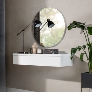 Toaletní stolek Navene 100 cm bílý lesk Funkční a všestranný doplněk usnadňuje organizaci kosmetiky a drobností Stylový toaletní stolek se zrcadlem