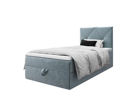 Kontinentální postel Arvada 90x200 tyrkysová v moderním skandinávském stylu s čalouněným čelem postele s úložným boxem