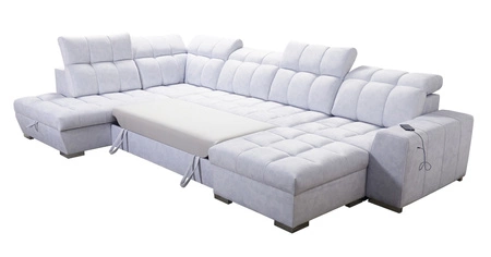 Rohová pohovka Luigi VI s funkcí spaní světle béžová pravostranná stylová rohová pohovka s kontejnery na lůžkoviny potaženými měkkou látkou