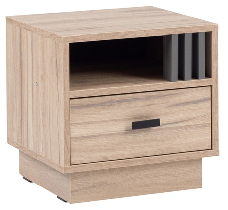 Noční stolek se zásuvkou Estan dub světlý / antracit je funkční kus nábytku v nadčasovém designu ideální noční stolek do ložnice