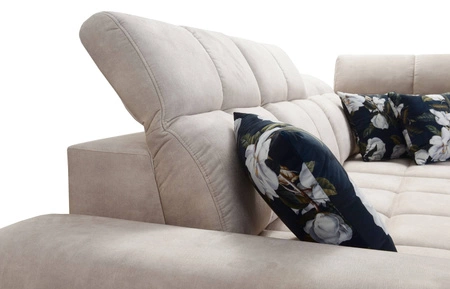 Rohová pohovka s funkcí spaní Buffalo II med pravá Funkční a stylová rohová pohovka s nastavitelnými opěrkami hlavy