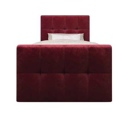 Kontinentální postel Manhattan 120x200 bordó v moderním skandinávském stylu s čalouněným čelem a nohou postele s úložným boxem