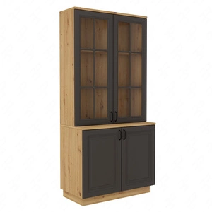 Příborník Style 100 cm dub artisan / šedý grafit klasický design bezpečnostní tvrzené sklo stylové frézované přední části kovové úchyty