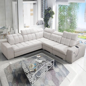 Rohová sedačka s funkcí spaní Luigi III světle béžová pravá pohodlná rohová sedačka do obývacího pokoje ideální pro každodenní relaxaci