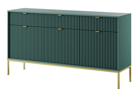 Komoda Lovro 154 cm se zásuvkami pastelově zelená moderní design potěší milovníky výrazných interiérů zlaté kovové doplňky