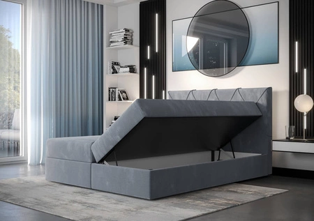 Šedá kontinentální postel Arvada 160x200 v moderním skandinávském stylu s čalouněným čelem