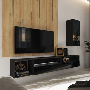 Paleo černá / černý lesk Minimalistický design nástěnné skříňky do obývacího pokoje nebo zasedací místnosti Systém push to open