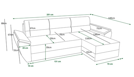 Rohová pohovka s funkcí spaní Fogu II modrá pravostranná stylová rohová pohovka s pohodlnými područkami a kontejnerem na lůžkoviny
